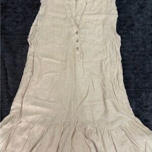 Cato Beige Linen Dress with Button Detail